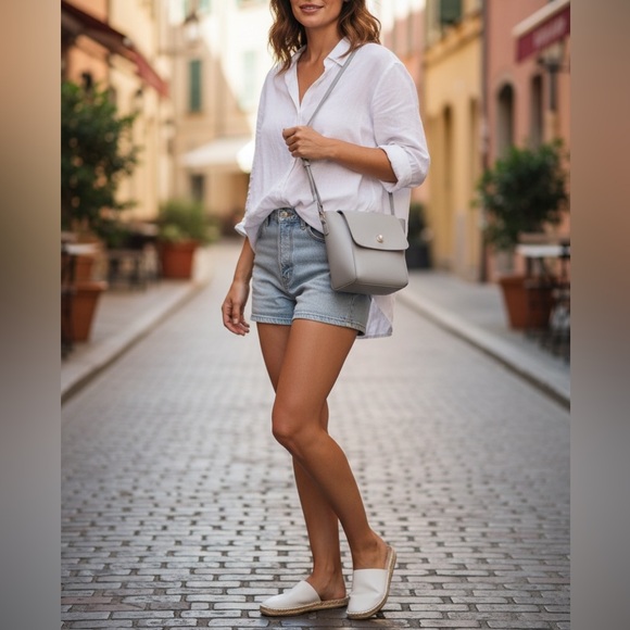 NEW•5⭐️•CREME DE LA CREME GRACIELA SLATE GRAY MINIMALIST PEARL TAB MINI-BAG• - Picture 4 of 16